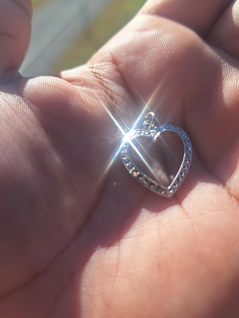 Vintage Sterling Silver Heart Pendant Necklace - Sparkling Marcasite Cut Accents